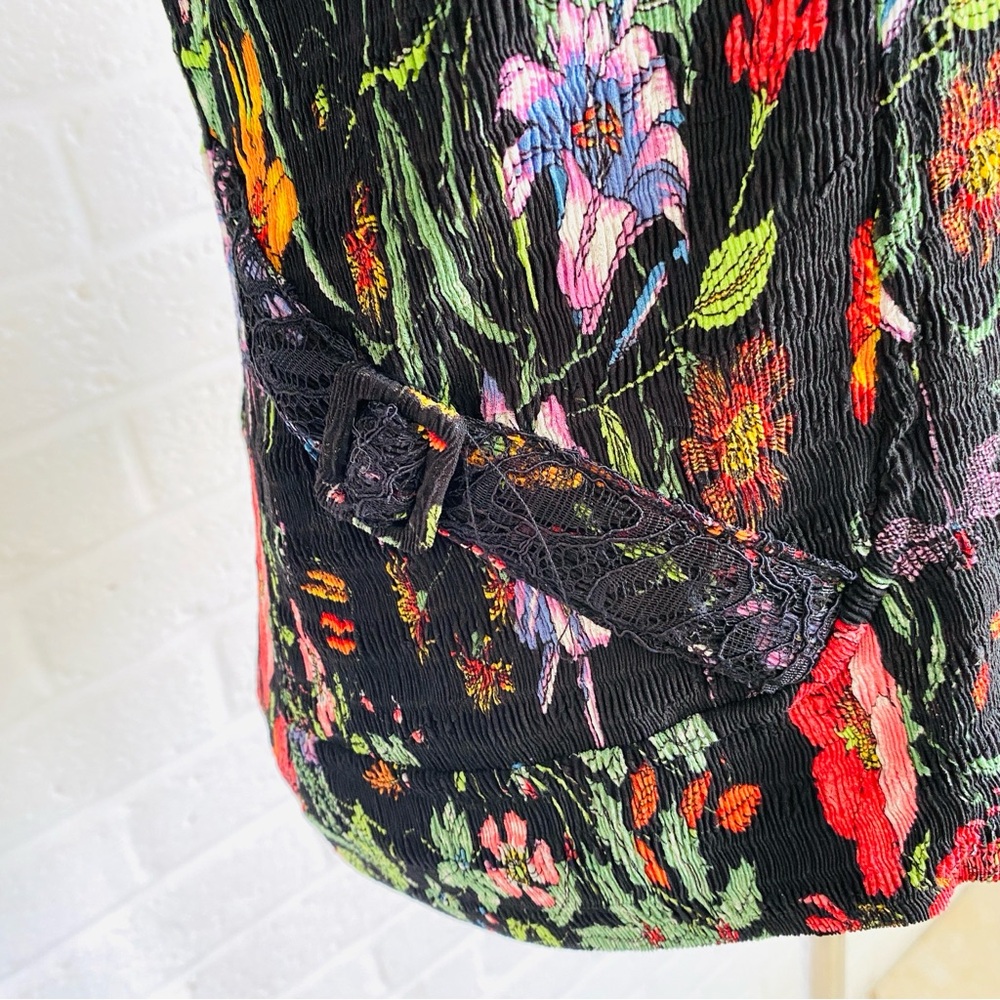 VINTAGE Jacket Blazer Alberto Makali Black Floral Large Boho WhimsyGoth Artsy - Picture 11 of 16